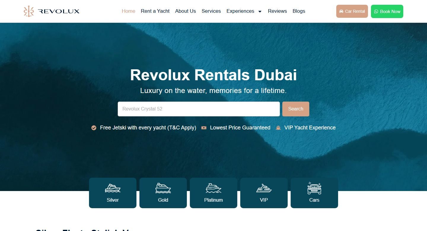 Revolux Rentals homepage: yacht charter search in Dubai